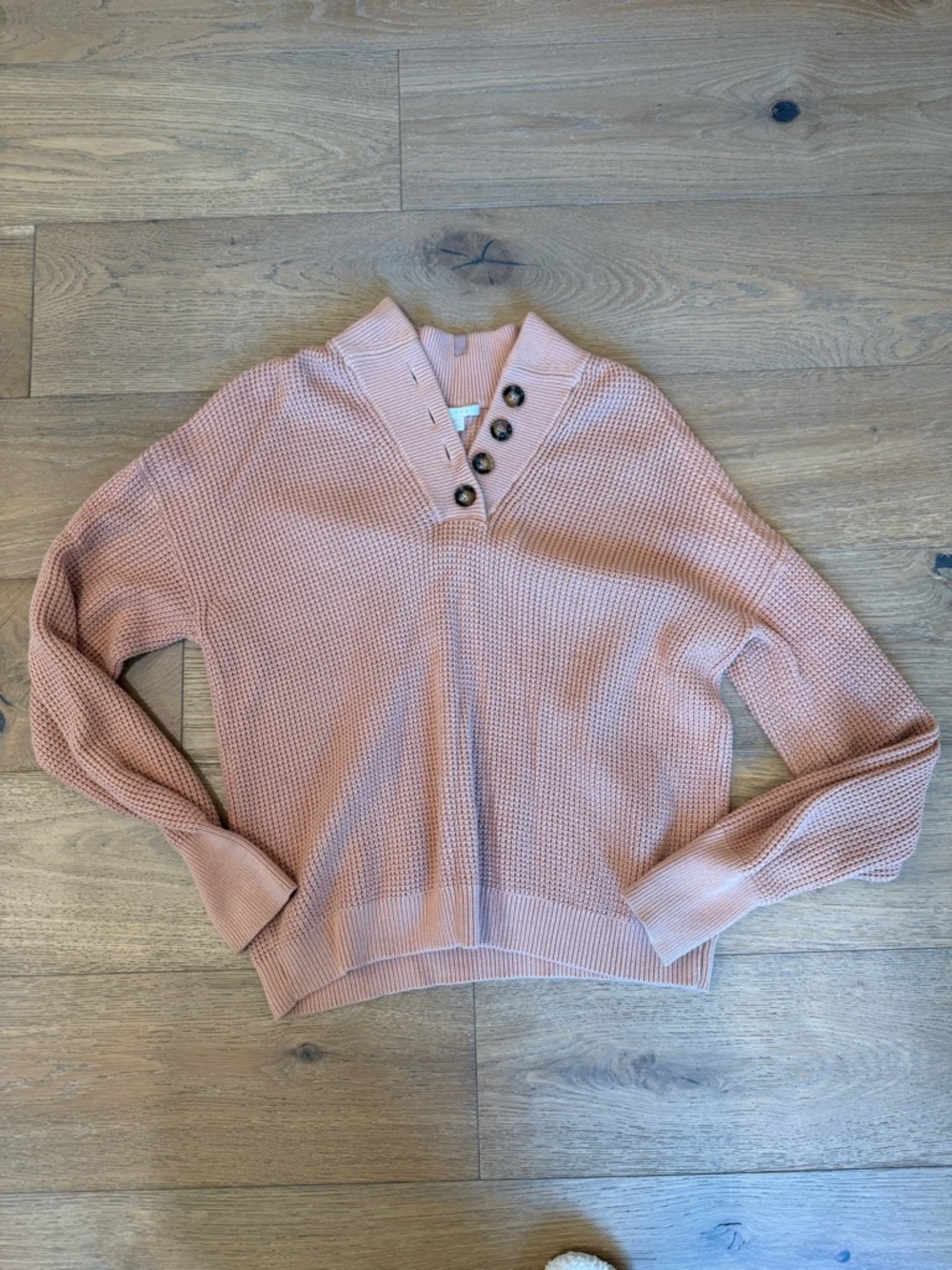 Lunya cotton silk Waffle-Knit Button Pullover Sweater - Dusty Pink